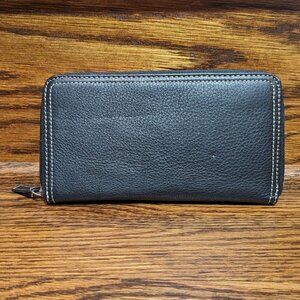 Liz Claiborne black zipped wallet with white stitching